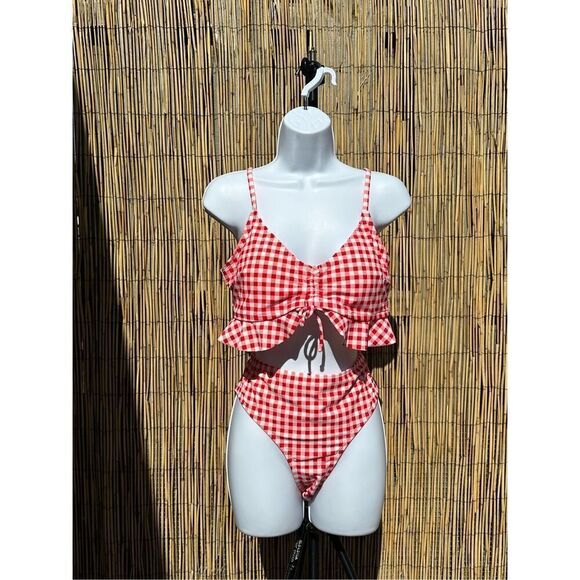 No Brand Red White Ruffle Bikini Plaid Size XL - Picture 6 of 6